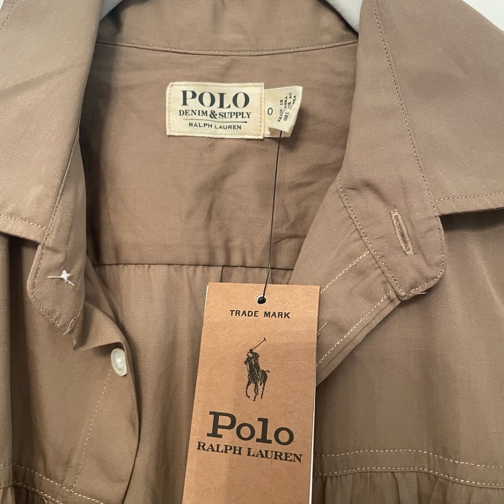 Polo by Ralph Lauren Tan Shirt Dress Work Tie Waist Belt Size 0 $398 - Picture 3 of 3